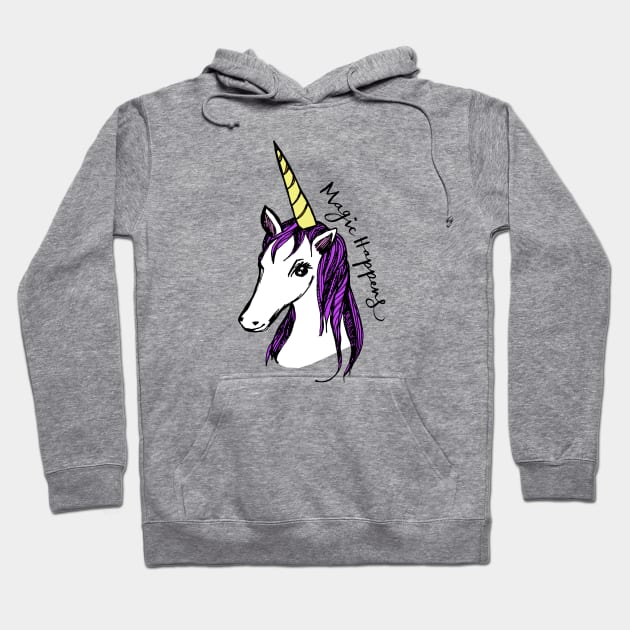 Magic Happens Unicorn Hoodie by Tessa McSorley